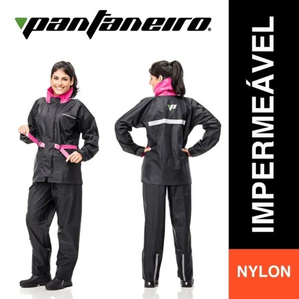 CONJUNTO NYLON FEMININO COM GOLA - PRETO/ROSA PINK - P PANTANEIRO